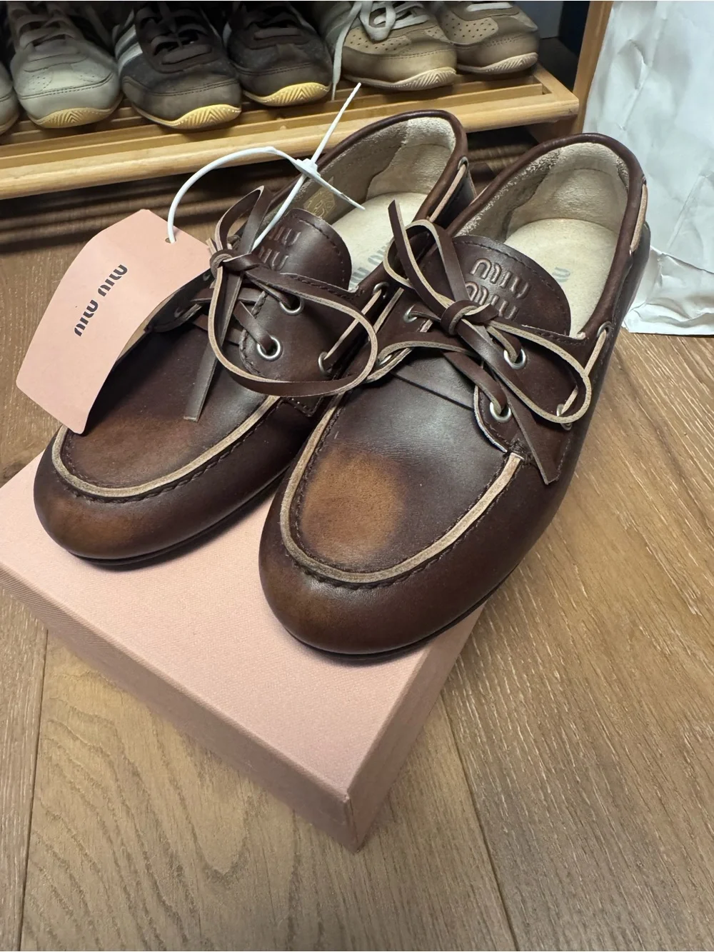 Miu Miu Brown Leather Boat Shoes